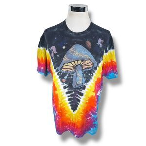 Liquid Blue Mushrooms T-Shirt Men’s XL Tie-Dye Space Short Sleeve Multicolor